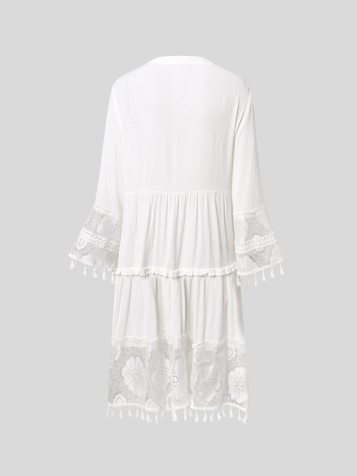 Plain Notched Regular Fit Boho Dress