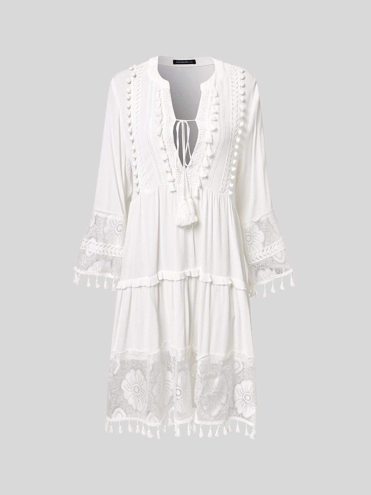 Plain Notched Regular Fit Boho Dress
