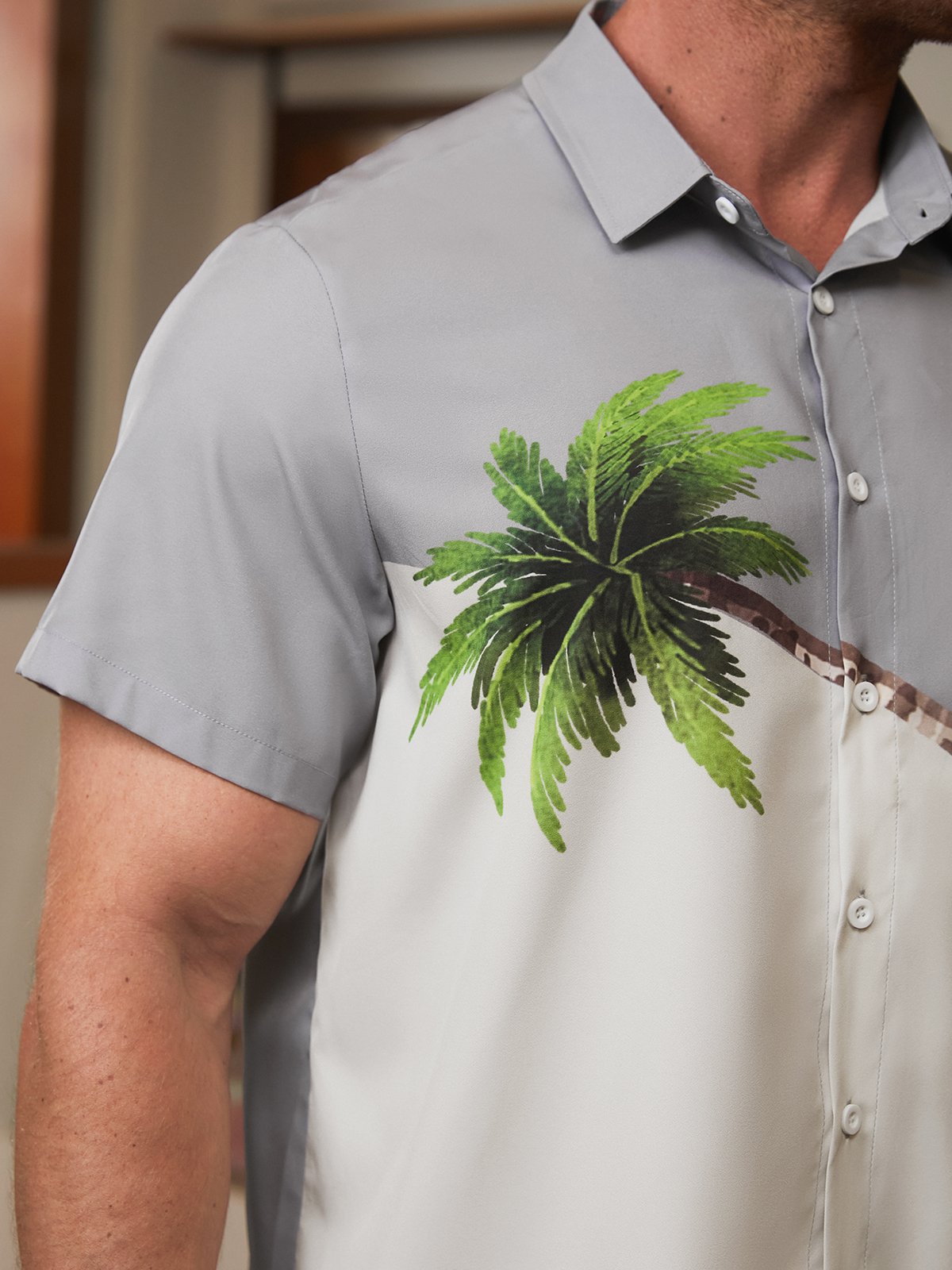 Short Sleeve Shirt Collar Coconut Tree Shirt ＆ Blouse
