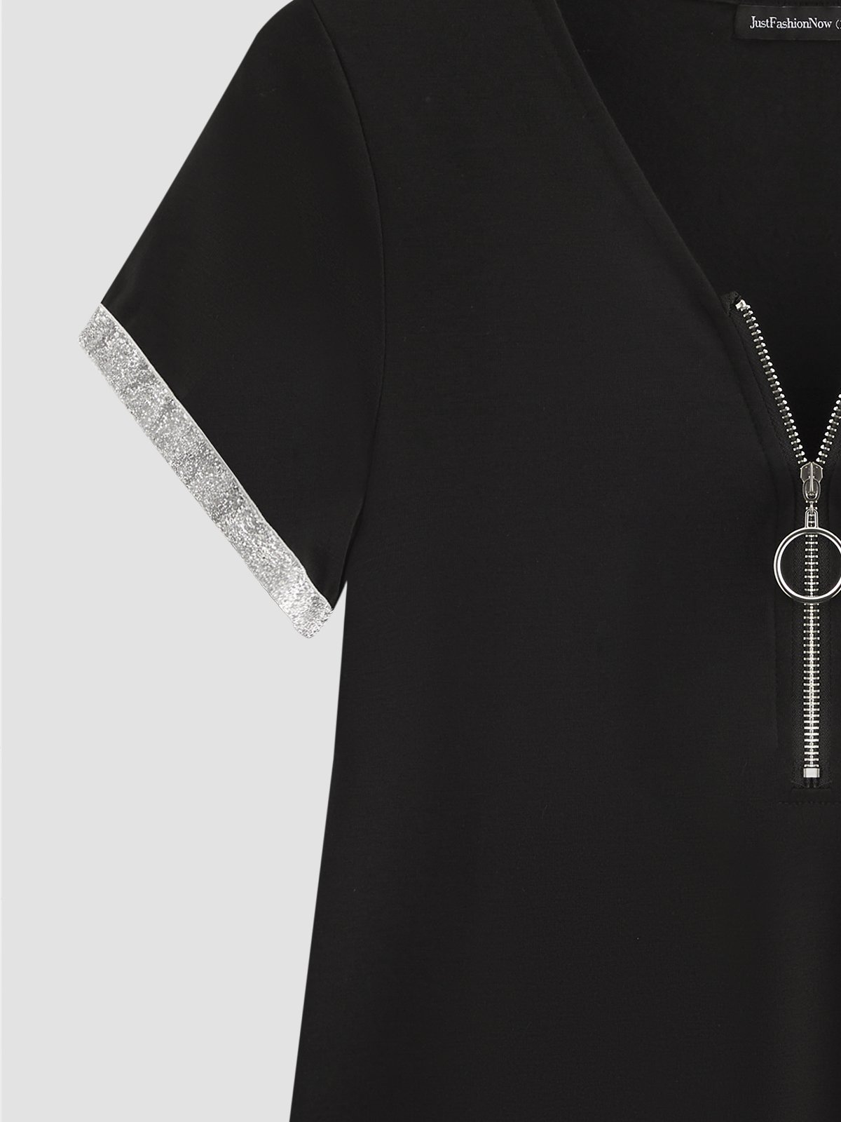 V Neck Casual Plain Jersey T-shirt