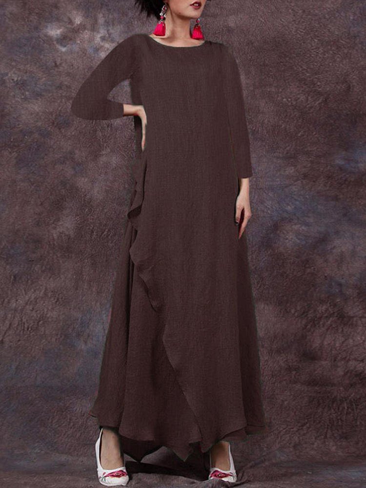 Casual Solid Round Neck Big Hem Dress Summer Dress