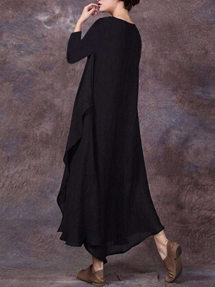 Casual Solid Round Neck Big Hem Dress Summer Dress