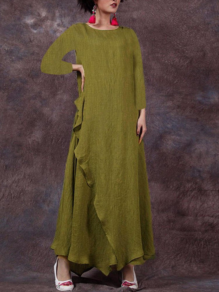 Casual Solid Round Neck Big Hem Dress Summer Dress