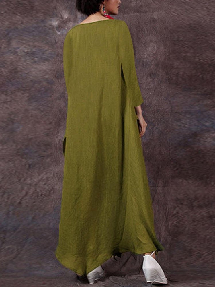 Casual Solid Round Neck Big Hem Dress Summer Dress