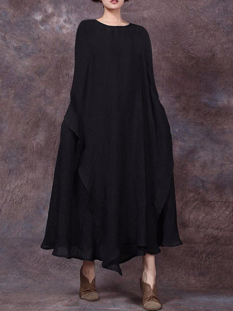 Casual Solid Round Neck Big Hem Dress Summer Dress