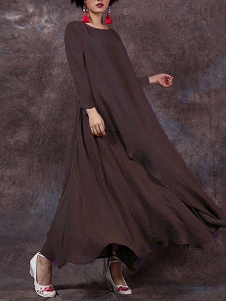Casual Solid Round Neck Big Hem Dress Summer Dress