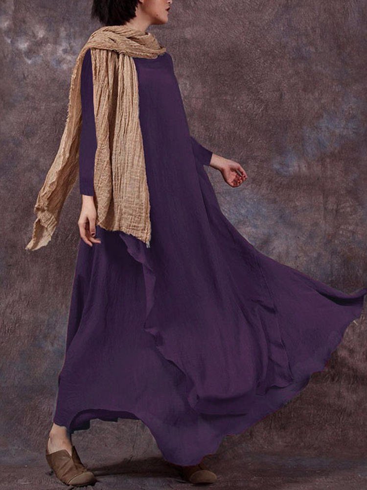Casual Solid Round Neck Big Hem Dress Summer Dress