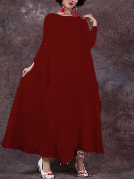 Casual Solid Round Neck Big Hem Dress Summer Dress