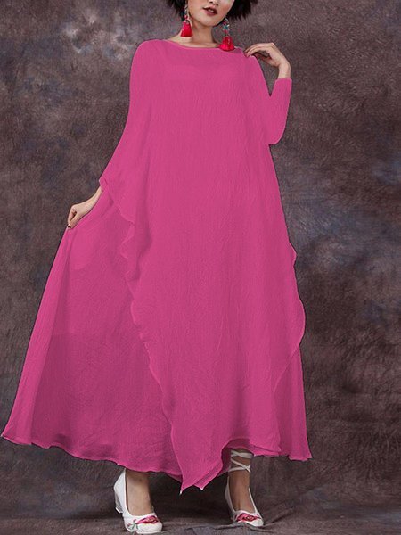 Casual Solid Round Neck Big Hem Dress Summer Dress