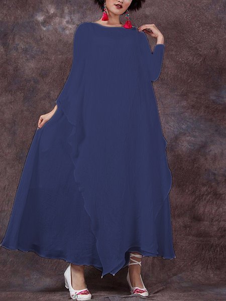 Casual Solid Round Neck Big Hem Dress Summer Dress