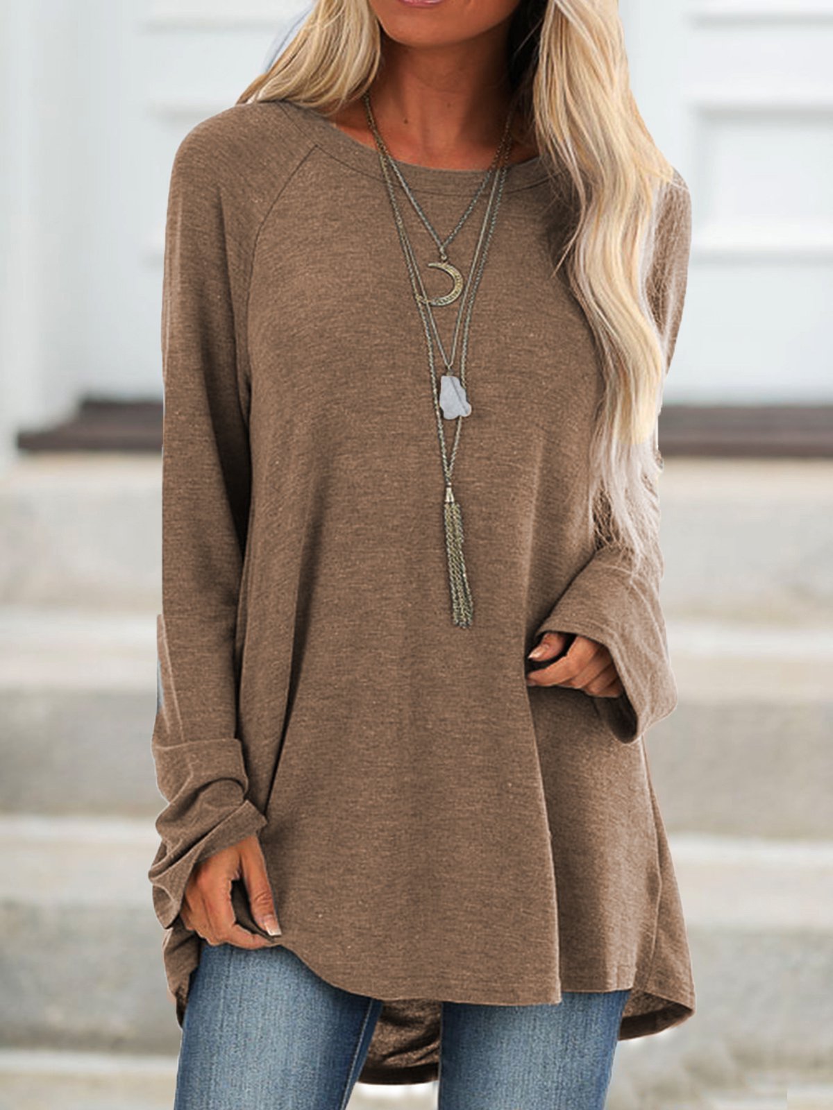 Round Neck Solid Loosen Casual Jersey T-shirt