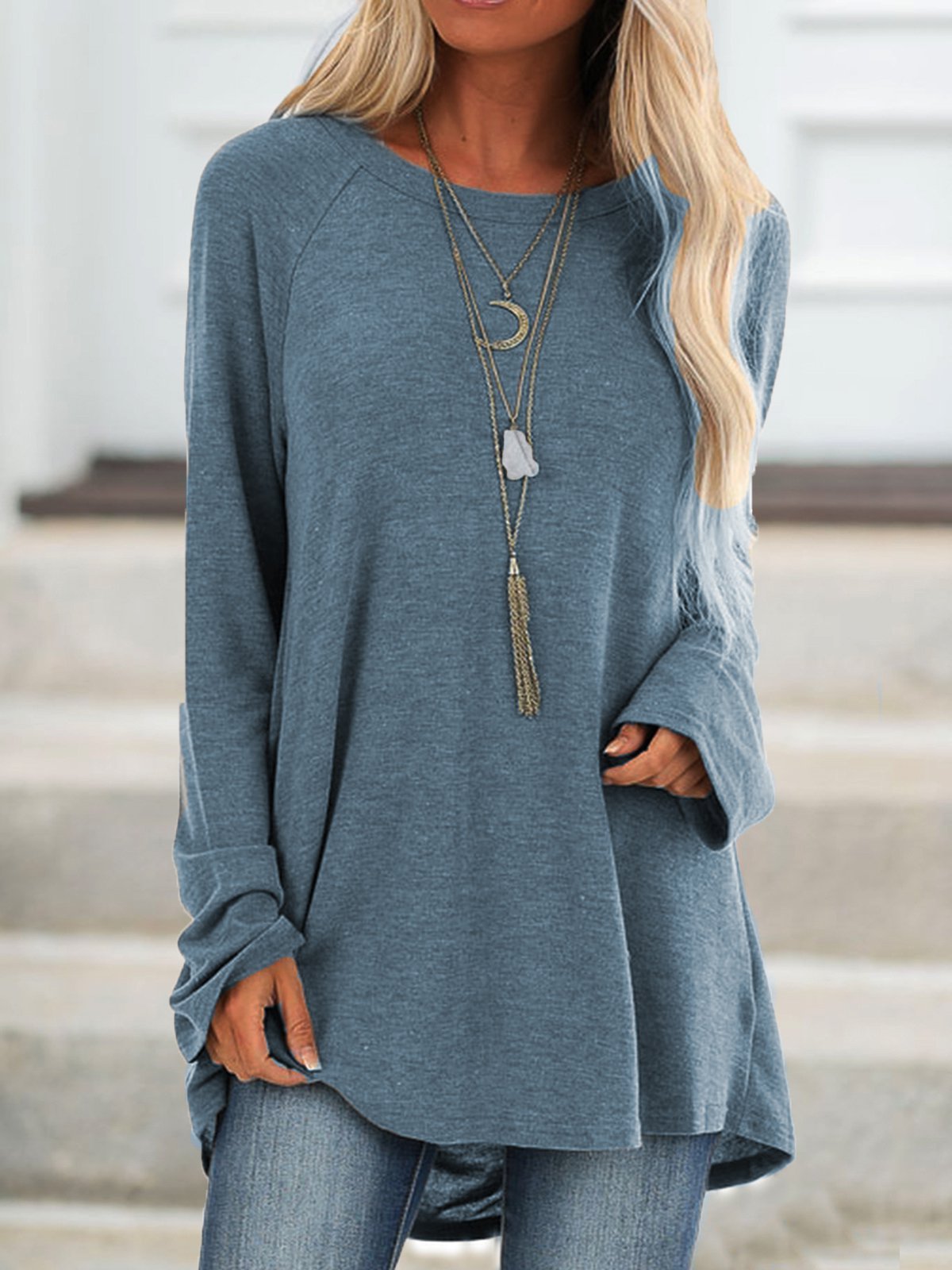 Round Neck Solid Loosen Casual Jersey T-shirt