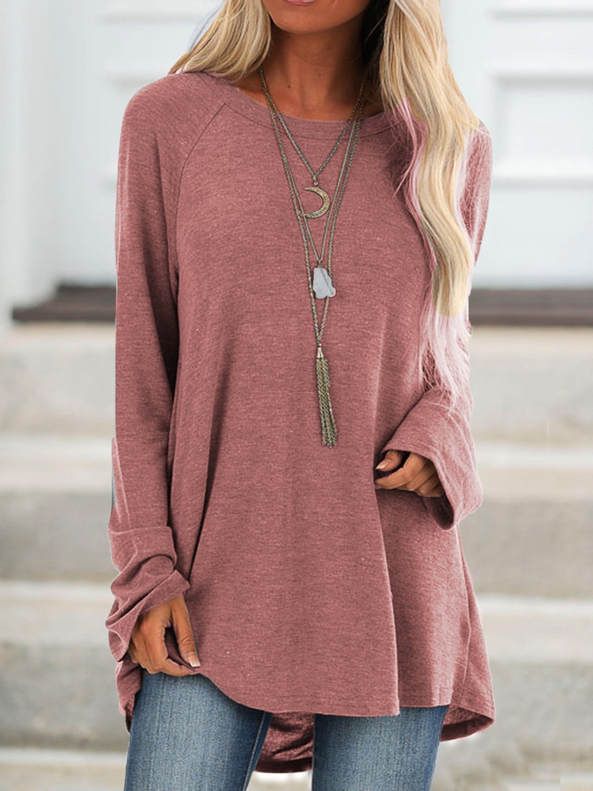 Round Neck Solid Loosen Casual Jersey T-shirt