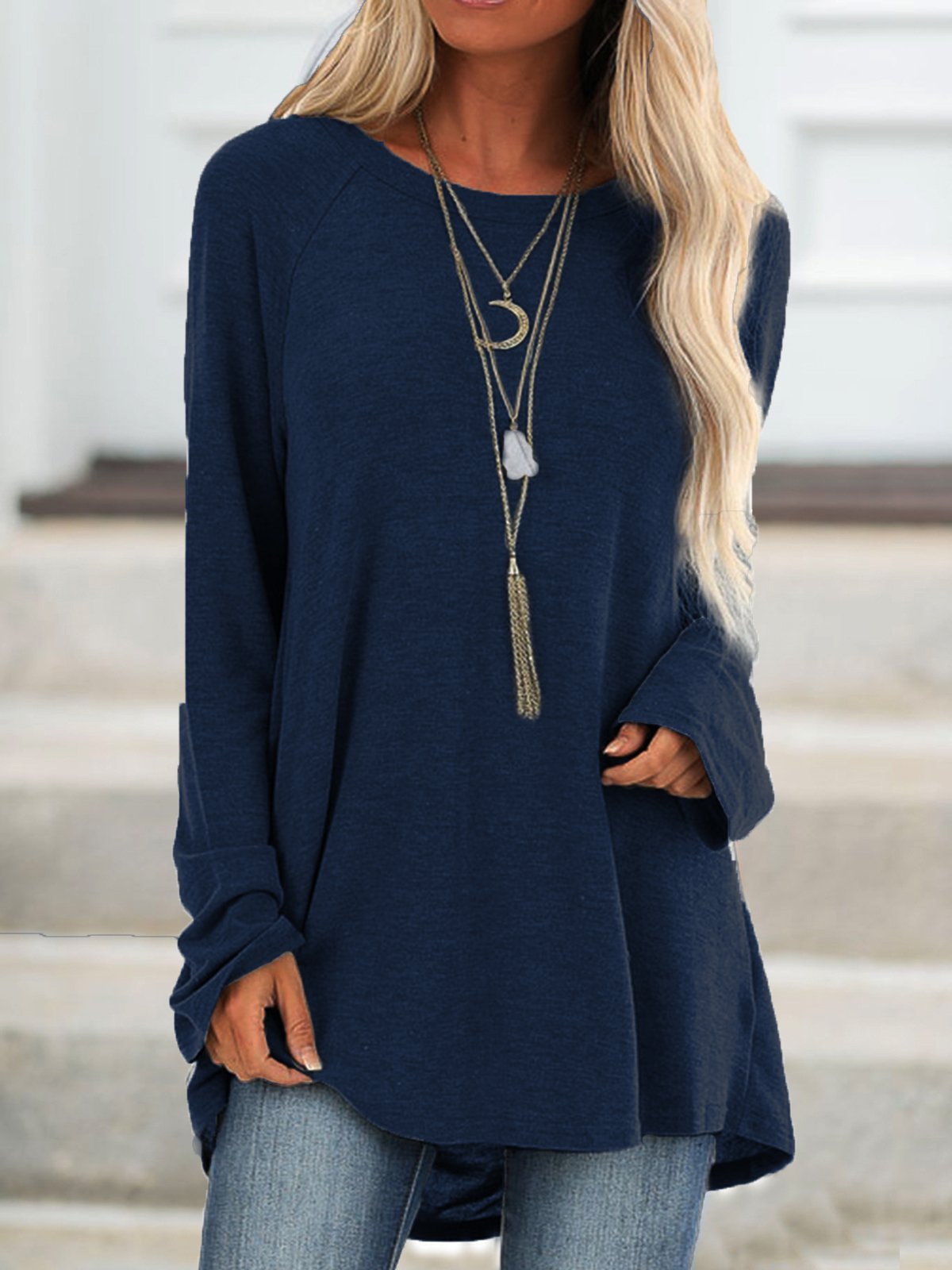 Round Neck Solid Loosen Casual Jersey T-shirt