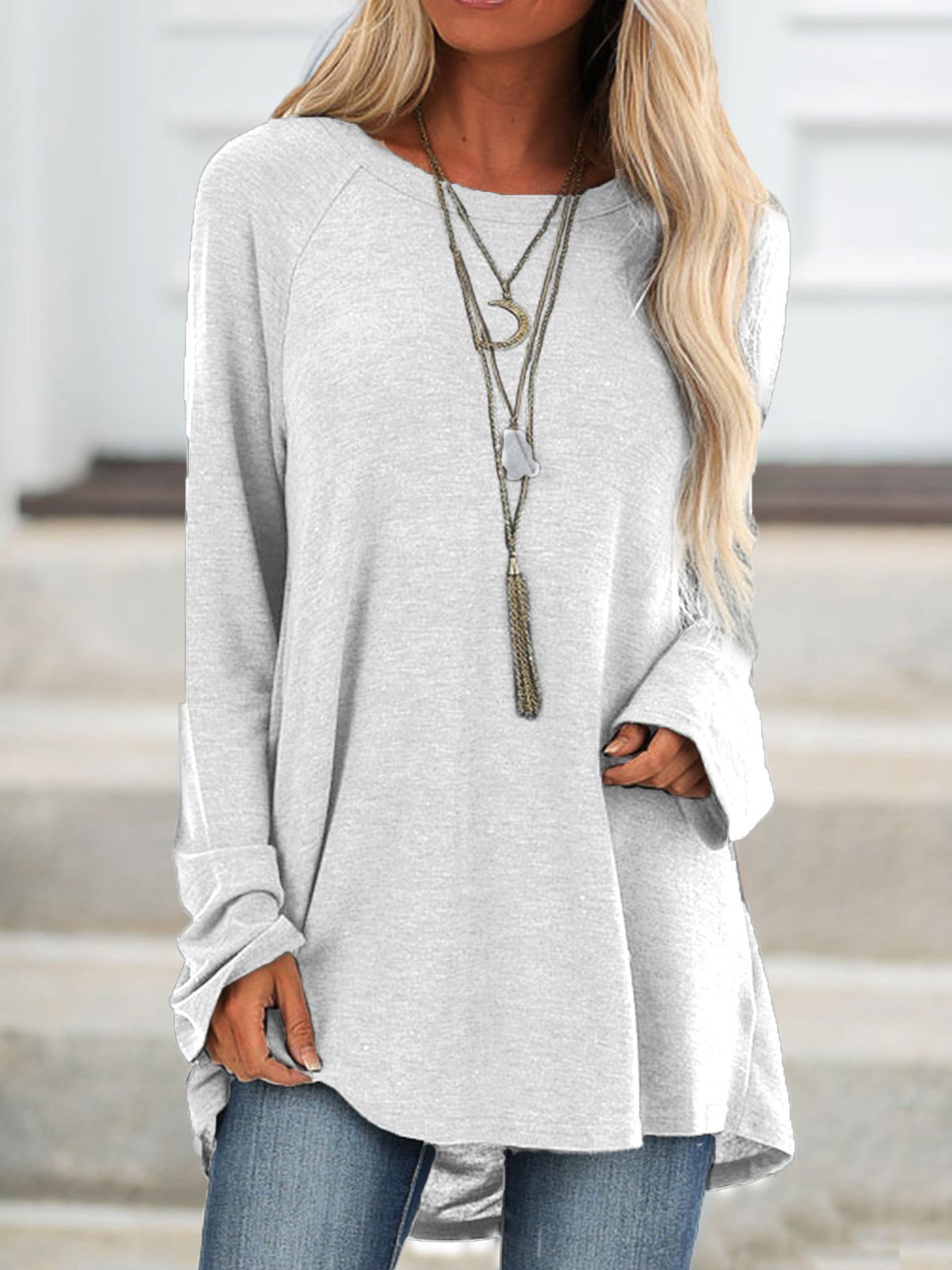 Round Neck Solid Loosen Casual Jersey T-shirt