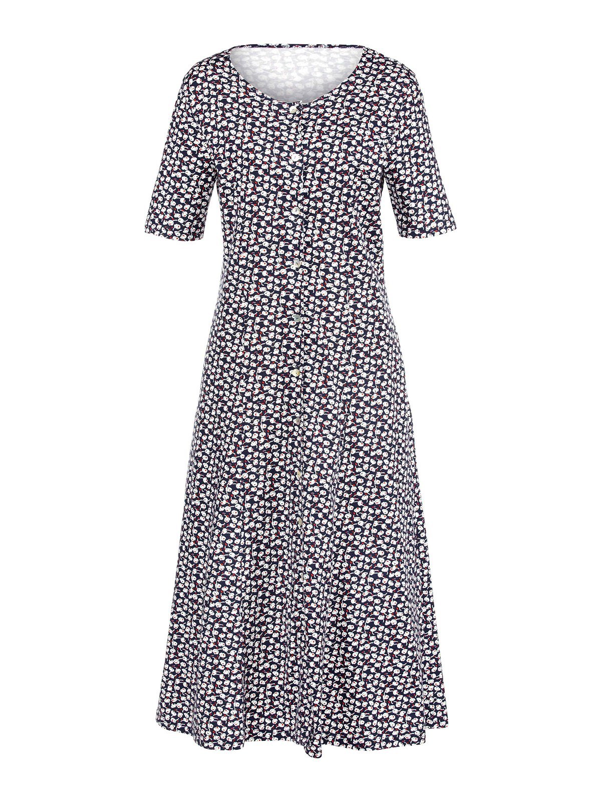 Round Neck Vintage Cotton Blends Printed Floral Dress