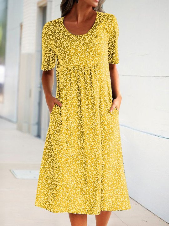Vacation Crew Neck Printed Polyester Fibre Floral Dress