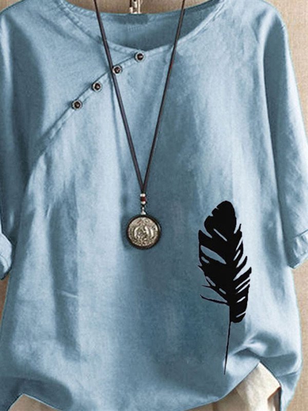 Half Sleeve Loosen Printed Cotton Round Neck T-shirt