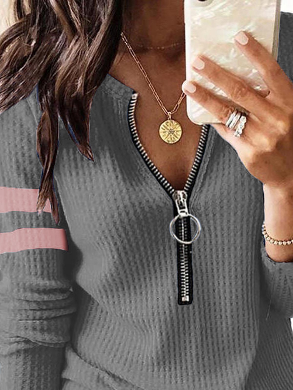 Cotton Blends Solid V Neck Loosen Shirt & Blouses