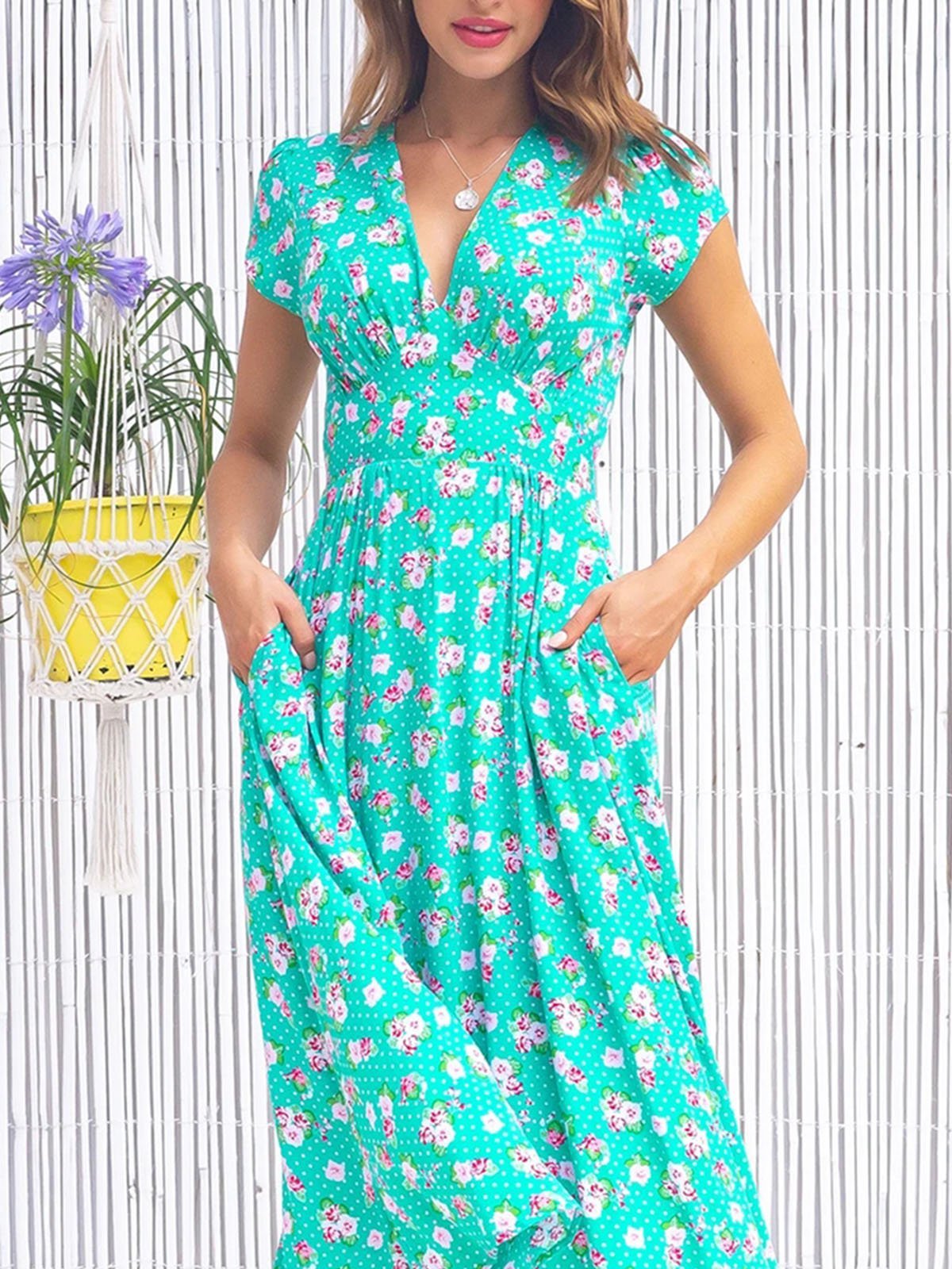Cotton Blends Floral Boho Loosen Floral Dress