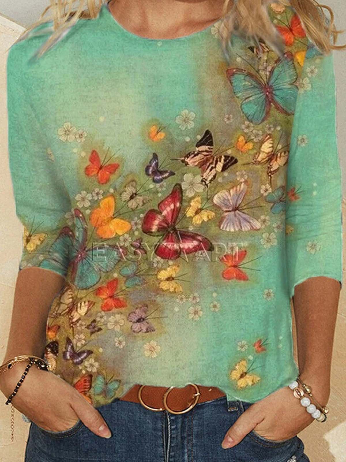 Round Neck Loosen Casual Half Sleeve T-shirt