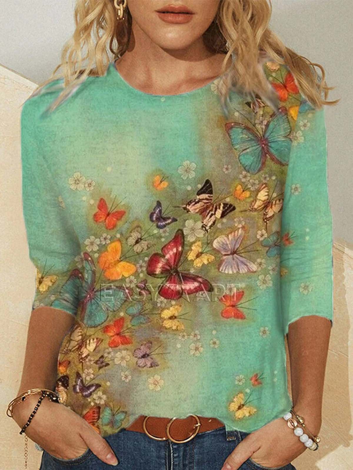 Round Neck Loosen Casual Half Sleeve T-shirt