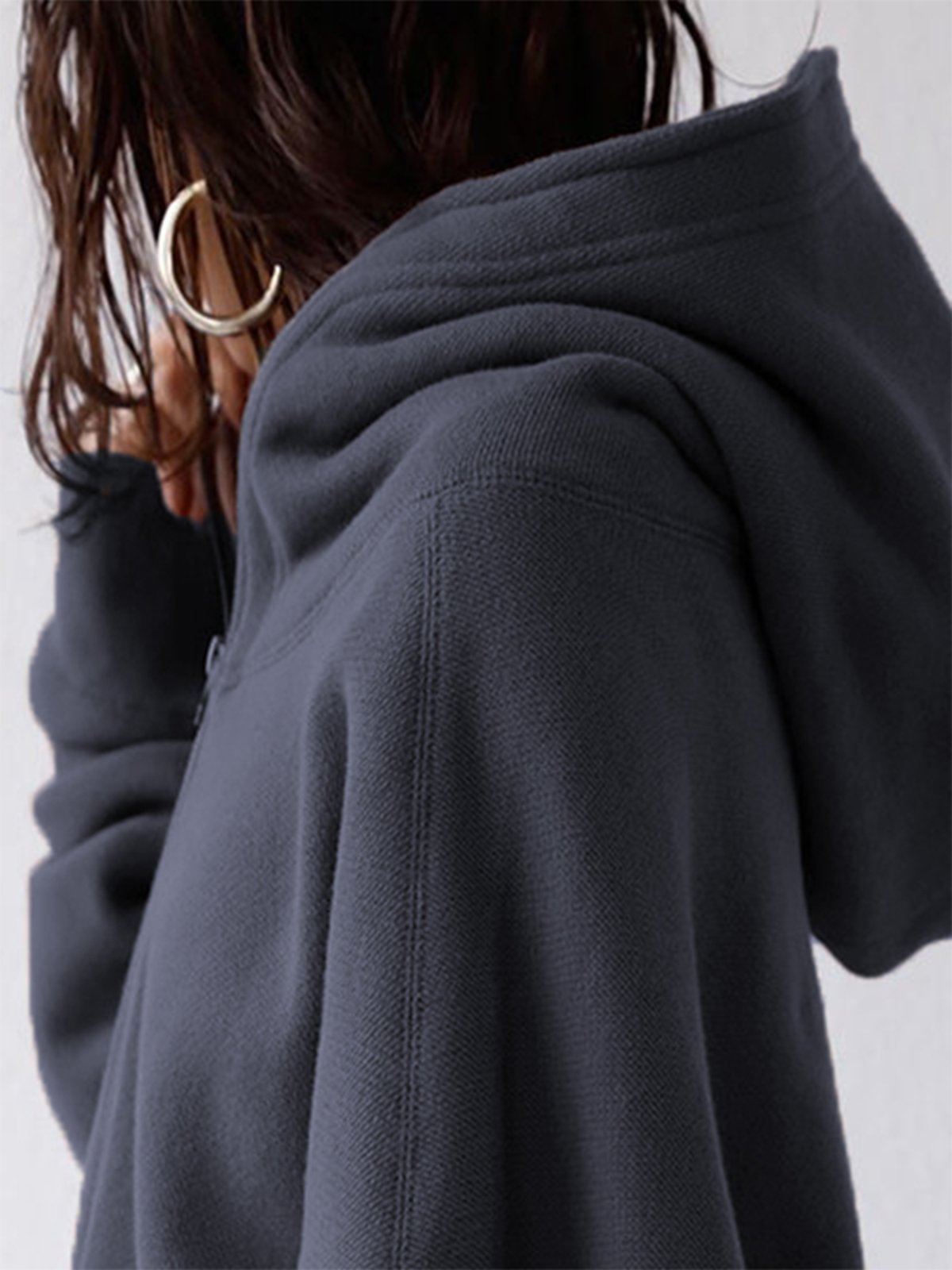 Plain Hooded Cotton Blends Loosen Casual Coats