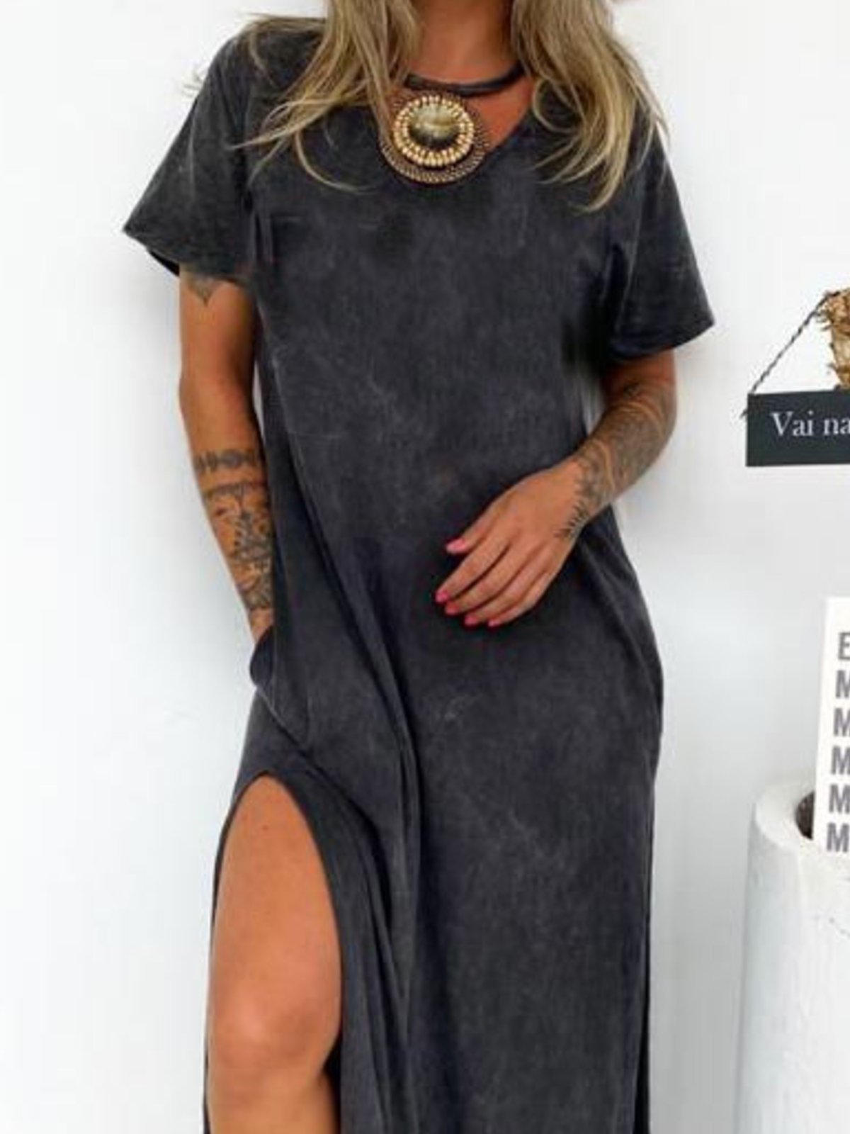 Vintage Round Neck Jersey Casual Dress