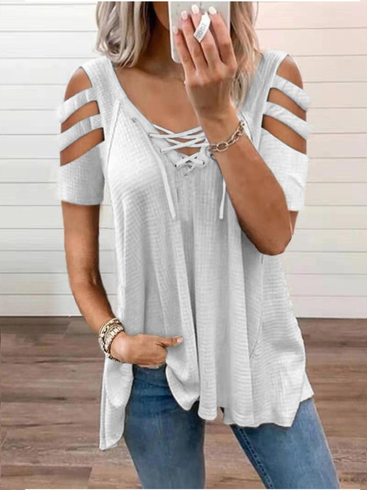 Solid Casual V Neck T-shirt