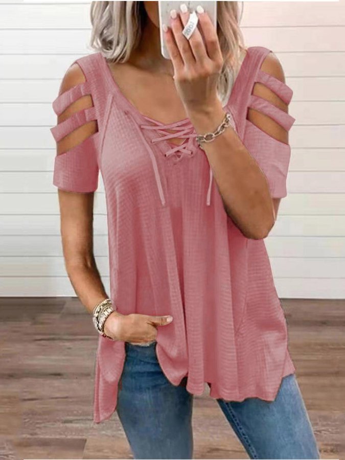 Solid Casual V Neck T-shirt