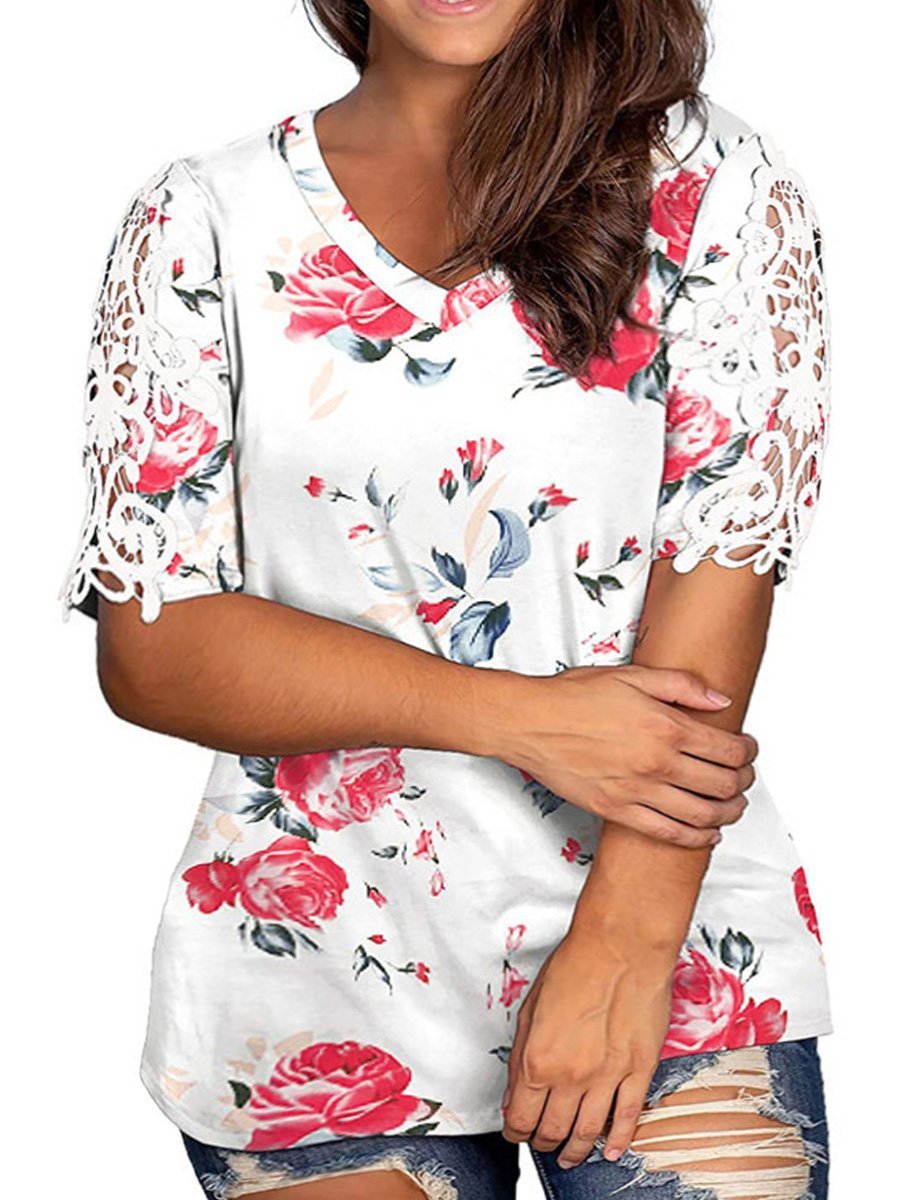 Loosen V Neck Casual T-shirt