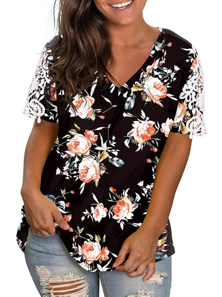 Loosen V Neck Casual T-shirt