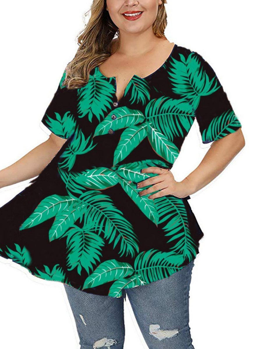 V Neck Loosen Printed Casual T-shirt