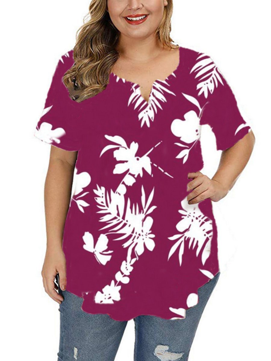 V Neck Loosen Printed Casual T-shirt