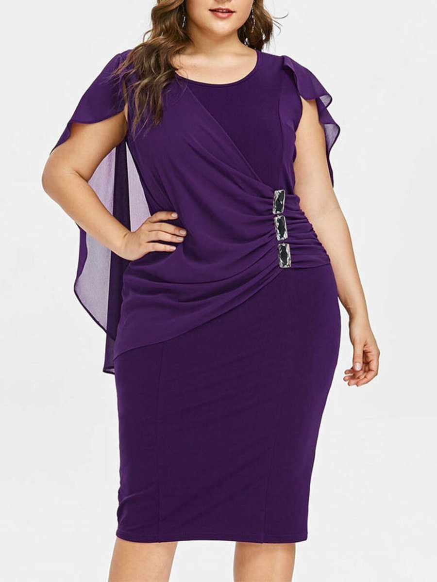 Regular Fit Solid Crew Neck Eyelet Casual Dress