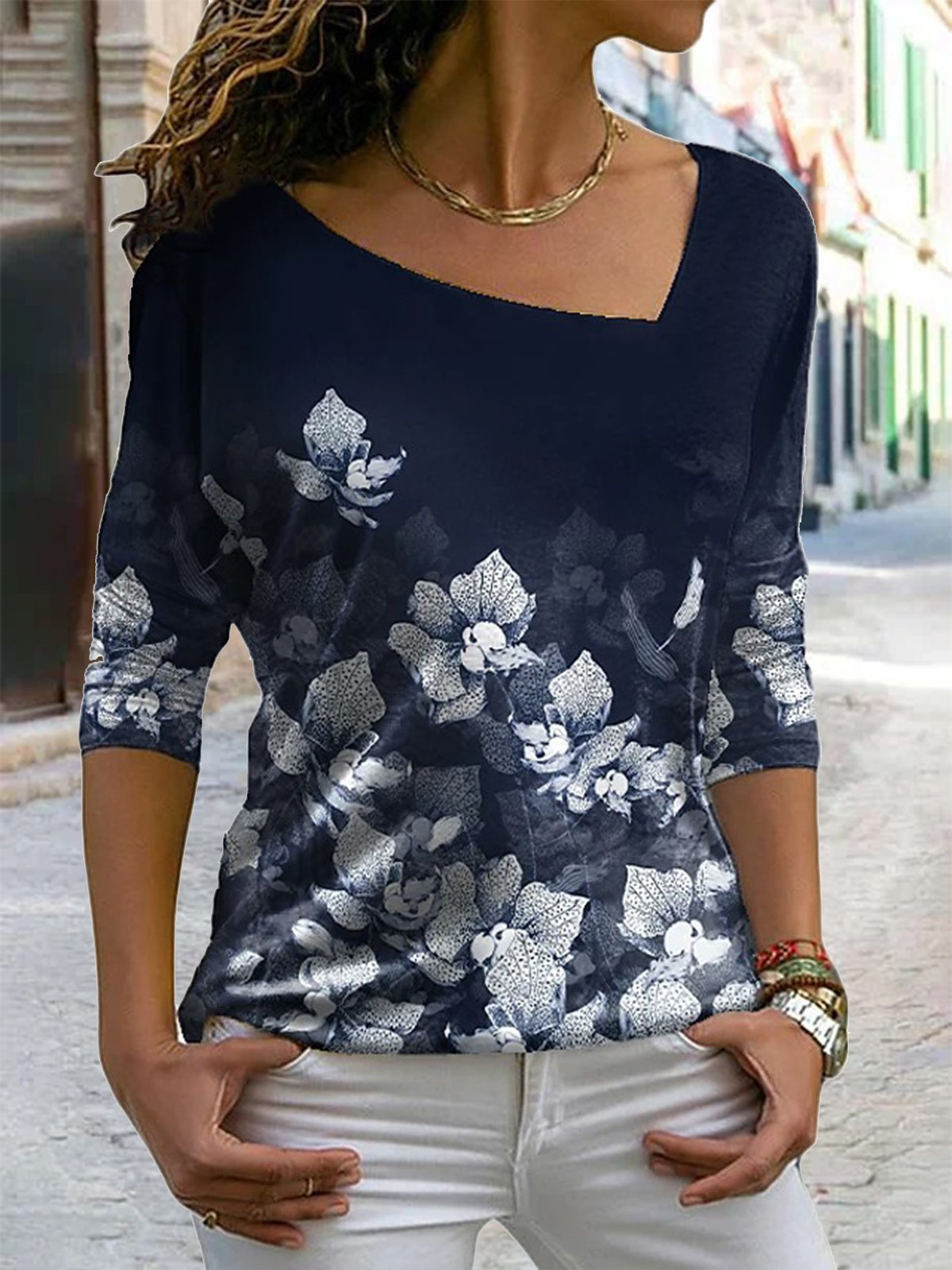 Casual Loosen Floral Long Sleeve Top