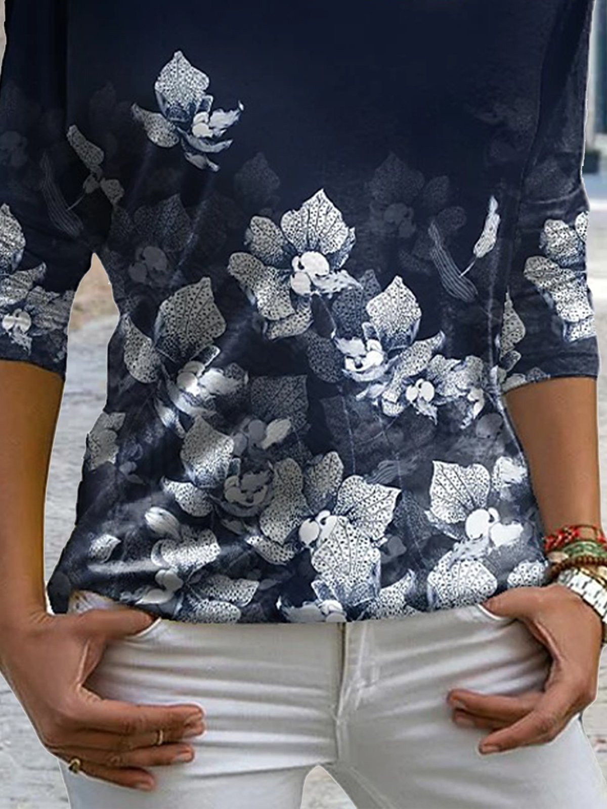 Casual Loosen Floral Long Sleeve Top