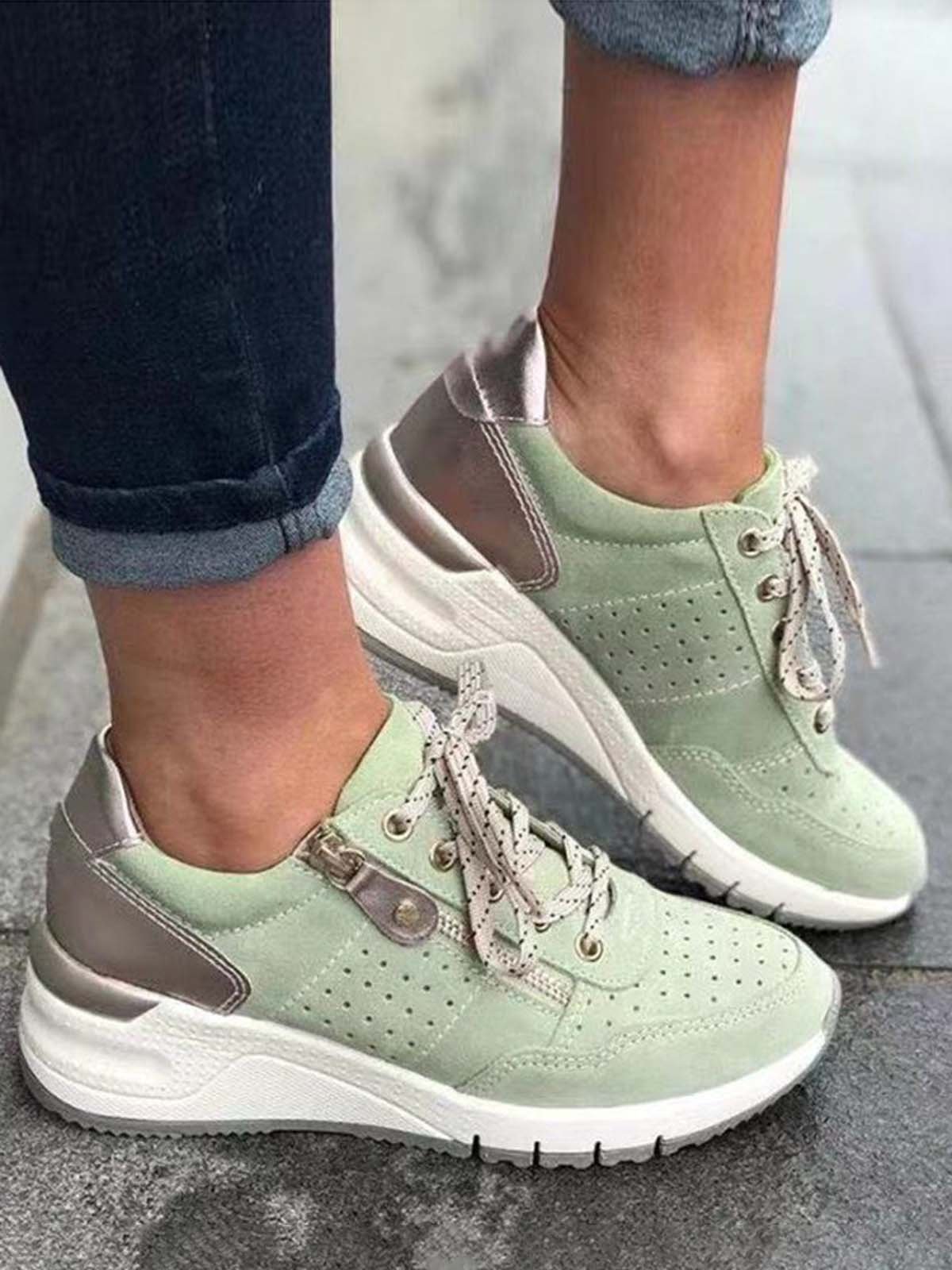 Wedge Heel Pu Leather Sneakers
