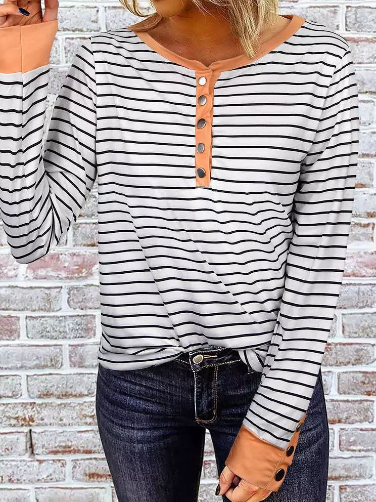 Regular Fit Cotton Striped Vintage Long Sleeve Top