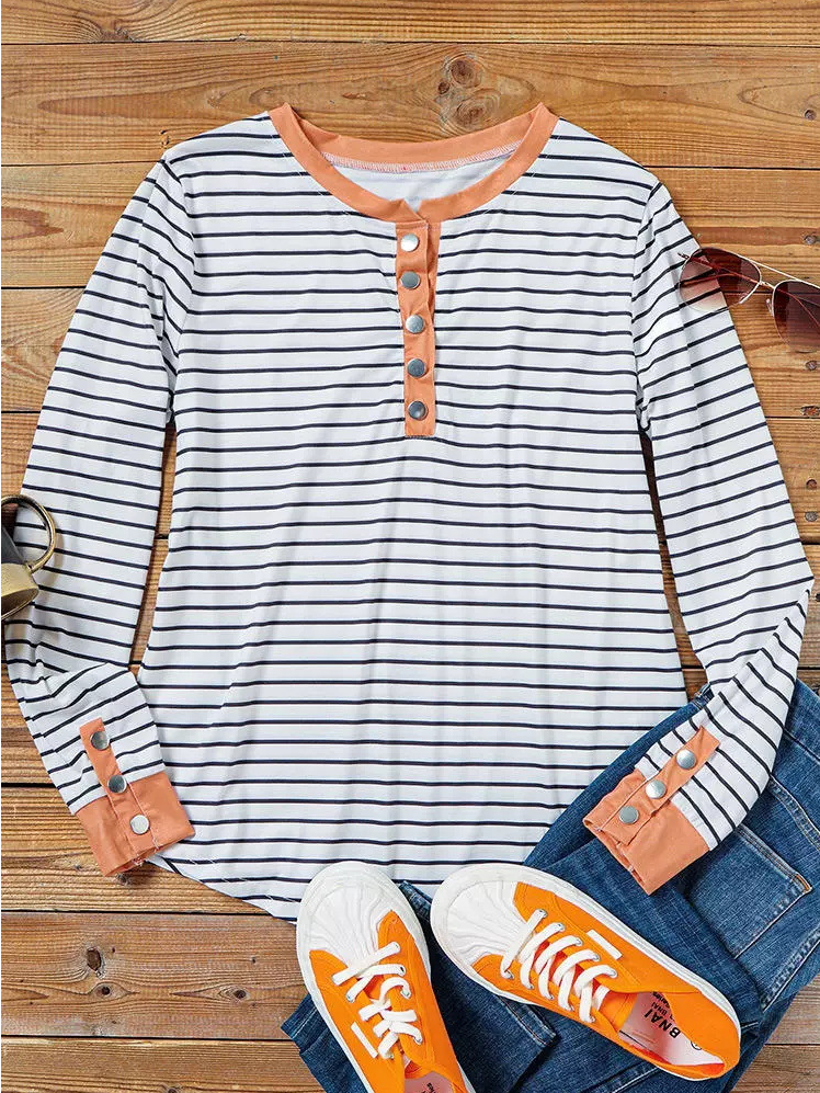 Regular Fit Cotton Striped Vintage Long Sleeve Top