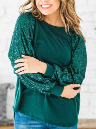 Cotton Blends Plain Loosen Crew Neck Long Sleeve Top