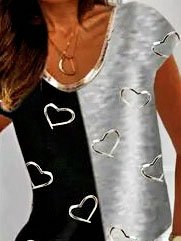 Jersey V Neck Geometric Loosen Shirt Sleeve T-shirt