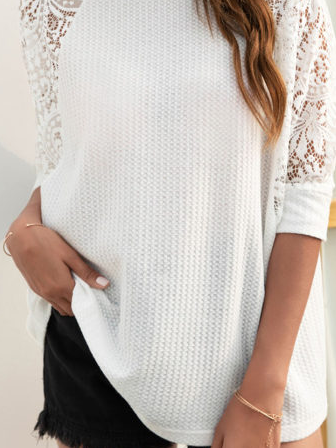 Cotton Blends Casual Plain Crew Neck T-shirt