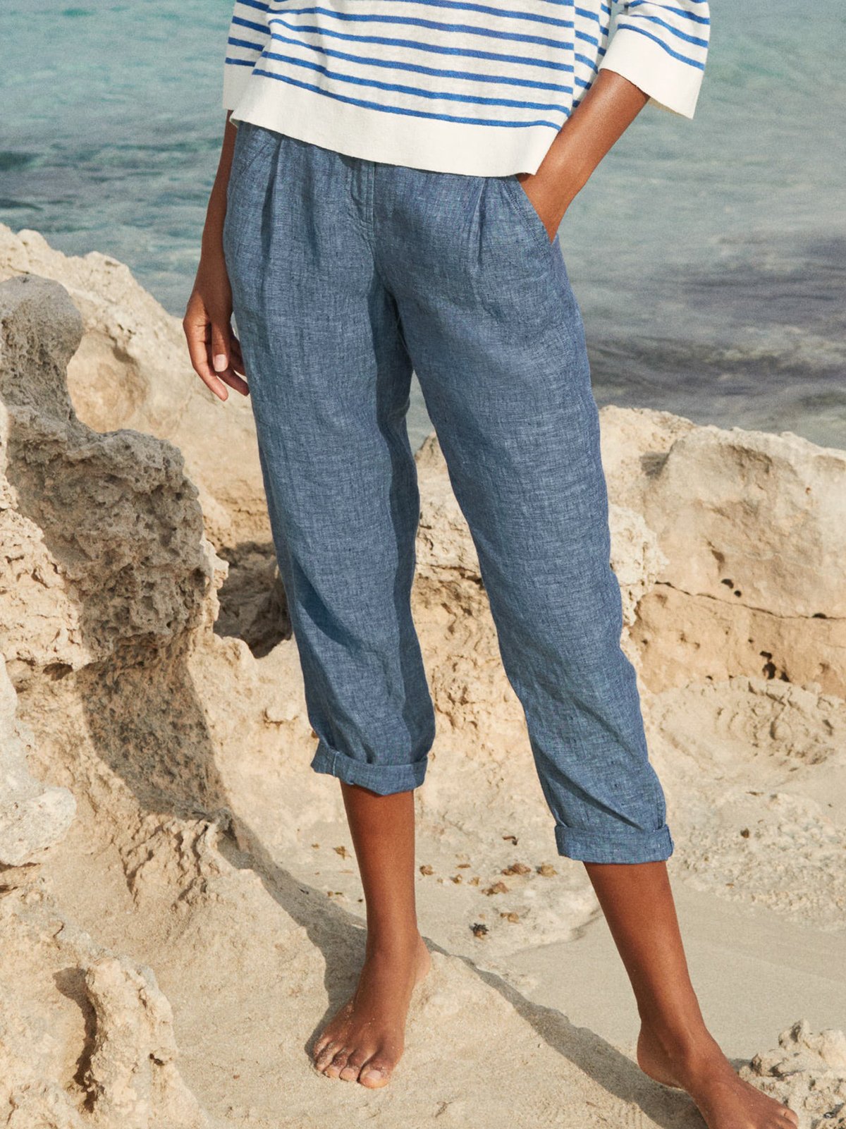 Loosen Cotton Blends Plain Pants