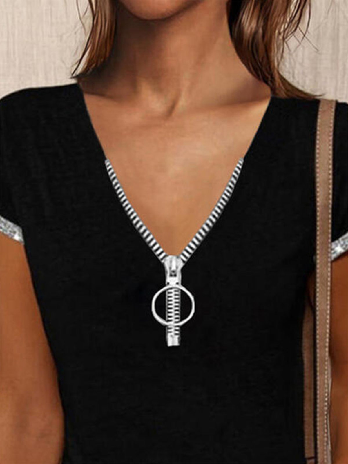 V Neck Casual Plain Jersey T-shirt
