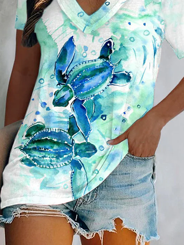 V Neck Casual Animal Regular Fit T-shirt