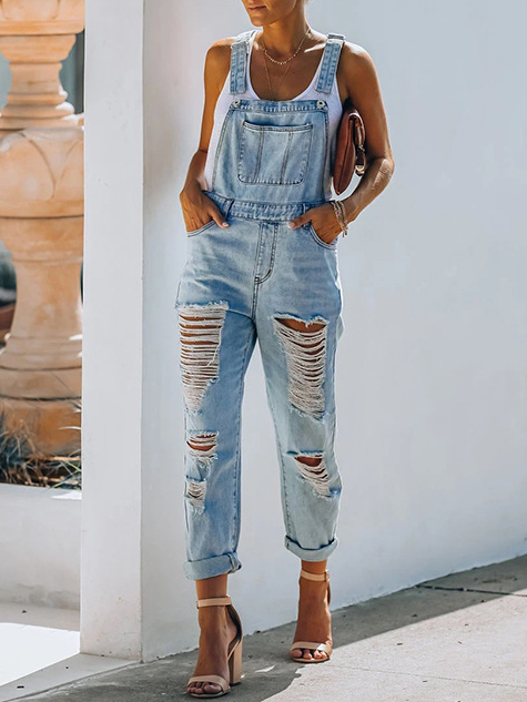 Denim Square Neck Casual Jumpsuits＆rompers