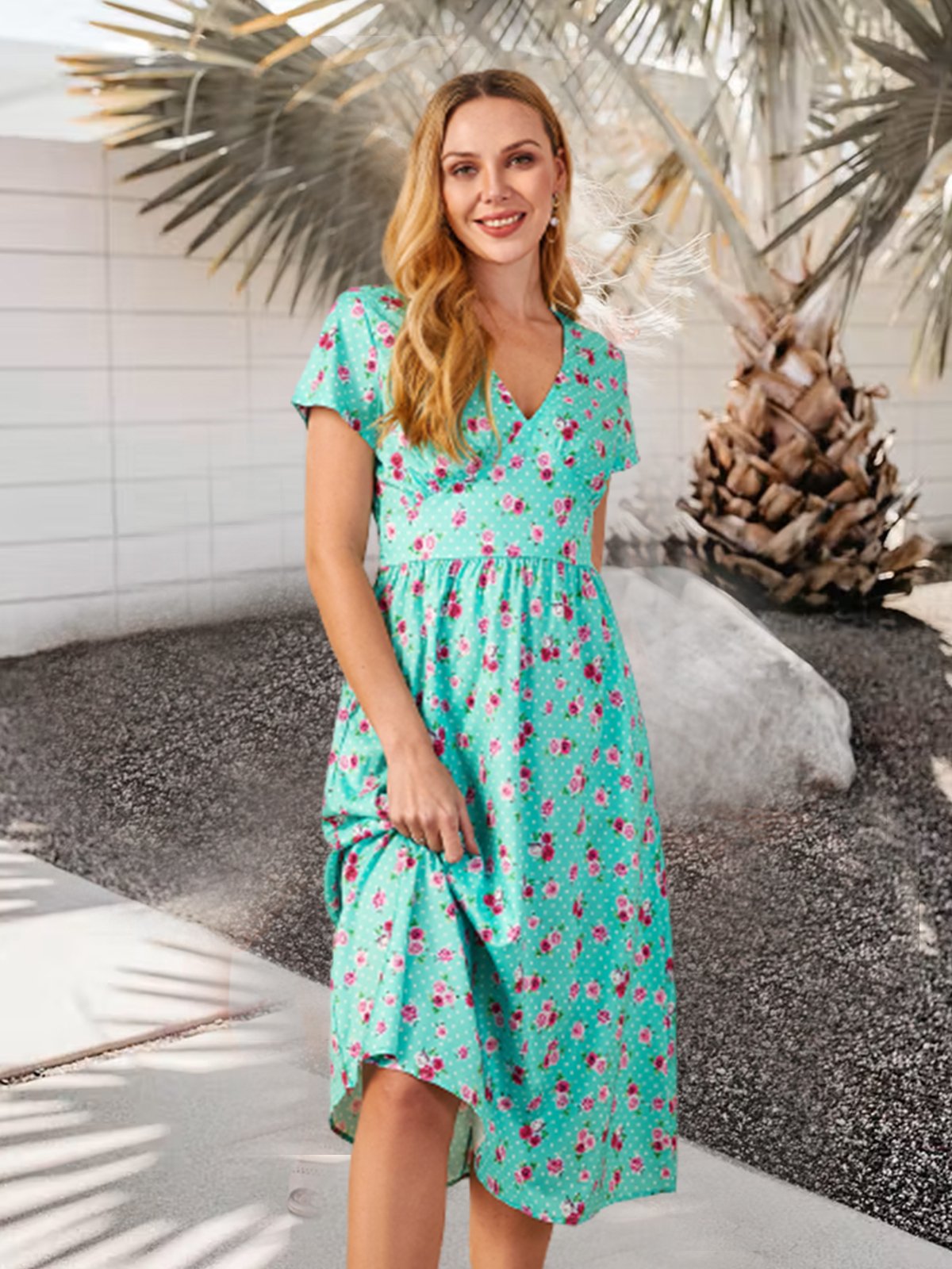 Cotton Blends Floral Boho Loosen Floral Dress