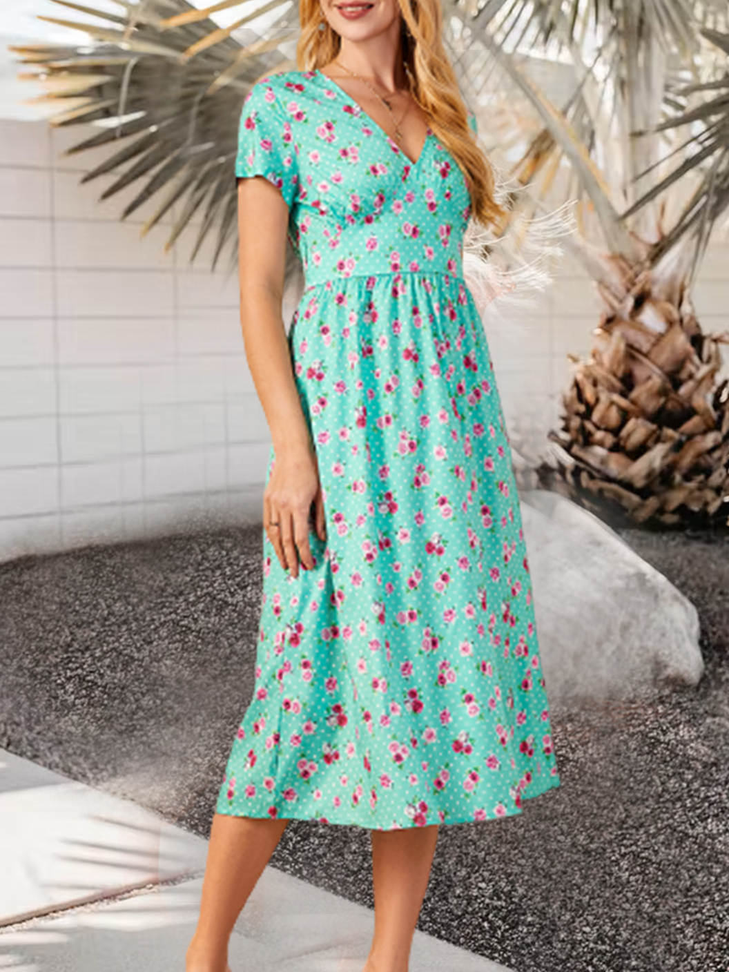 Cotton Blends Floral Boho Loosen Floral Dress