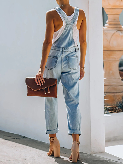 Denim Square Neck Casual Jumpsuits＆rompers